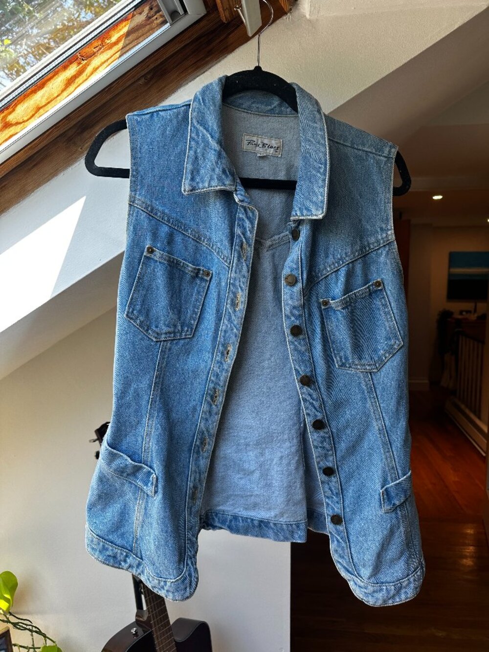 Vintage Denim Vest 90s Western Fitted Sz L from Paris Blues